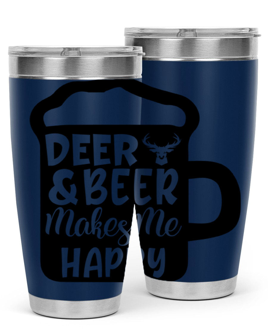 Deer and Beer Makes Me Happy 17# Tumbler in stainless steel with a unique design, perfect for outdoor enthusiasts.