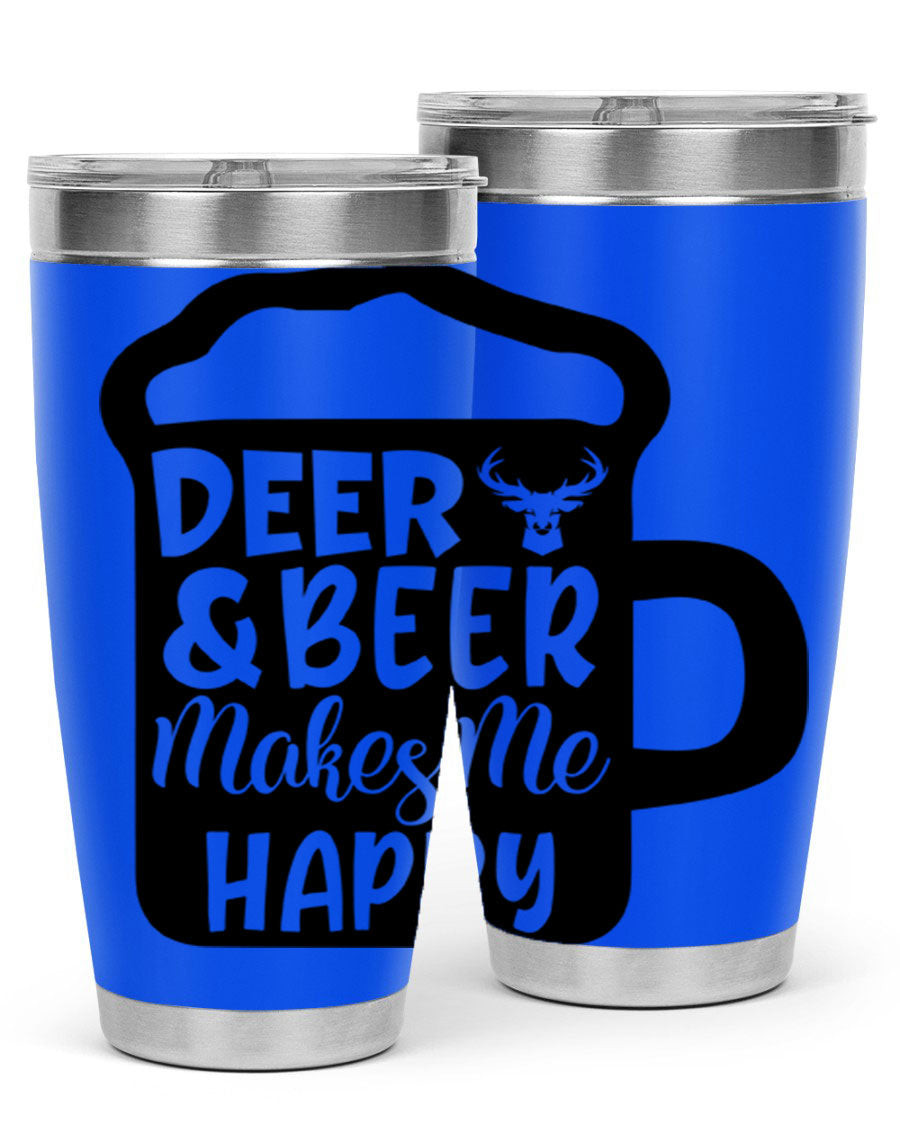 Deer and Beer Makes Me Happy 17# Tumbler in stainless steel with a unique design, perfect for outdoor enthusiasts.