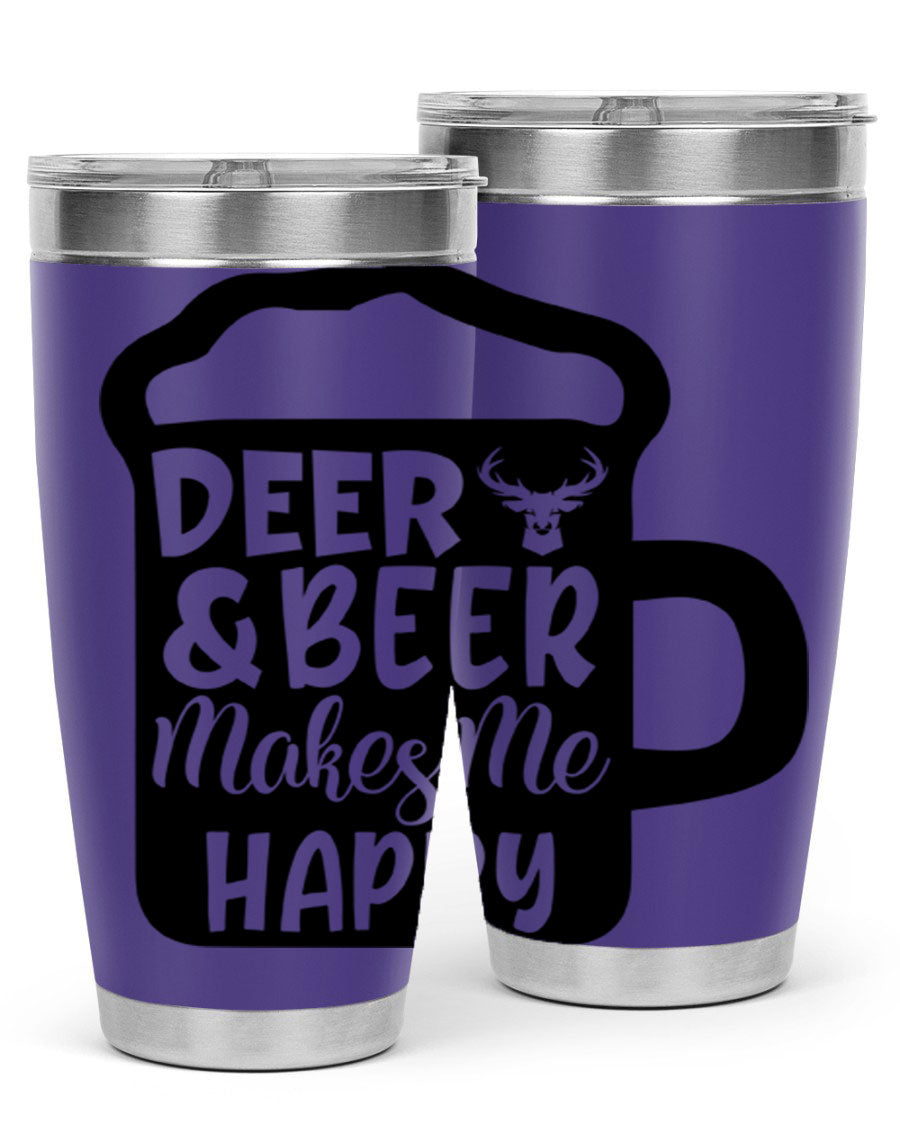 Deer and Beer Makes Me Happy 17# Tumbler in stainless steel with a unique design, perfect for outdoor enthusiasts.