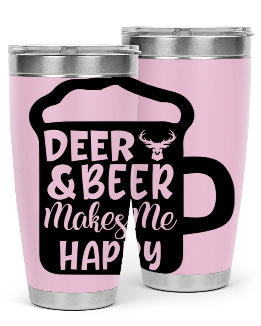 Deer and Beer Makes Me Happy 17# Tumbler in stainless steel with a unique design, perfect for outdoor enthusiasts.