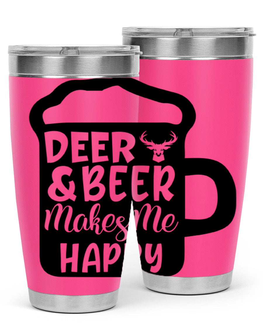 Deer and Beer Makes Me Happy 17# Tumbler in stainless steel with a unique design, perfect for outdoor enthusiasts.