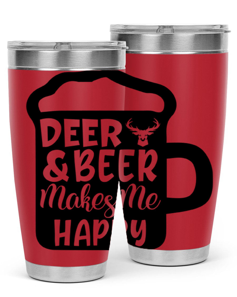 Deer and Beer Makes Me Happy 17# Tumbler in stainless steel with a unique design, perfect for outdoor enthusiasts.