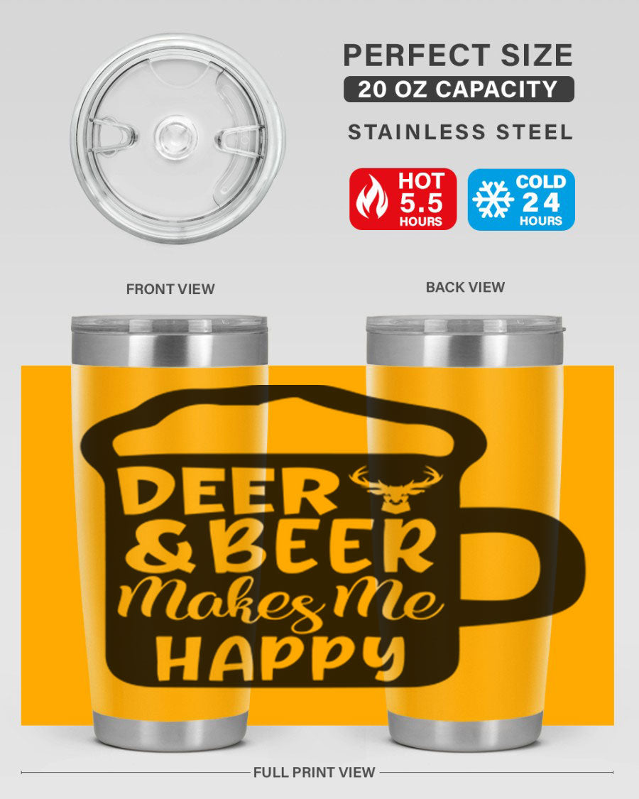 Deer and Beer Makes Me Happy 17# Tumbler in stainless steel with a unique design, perfect for outdoor enthusiasts.