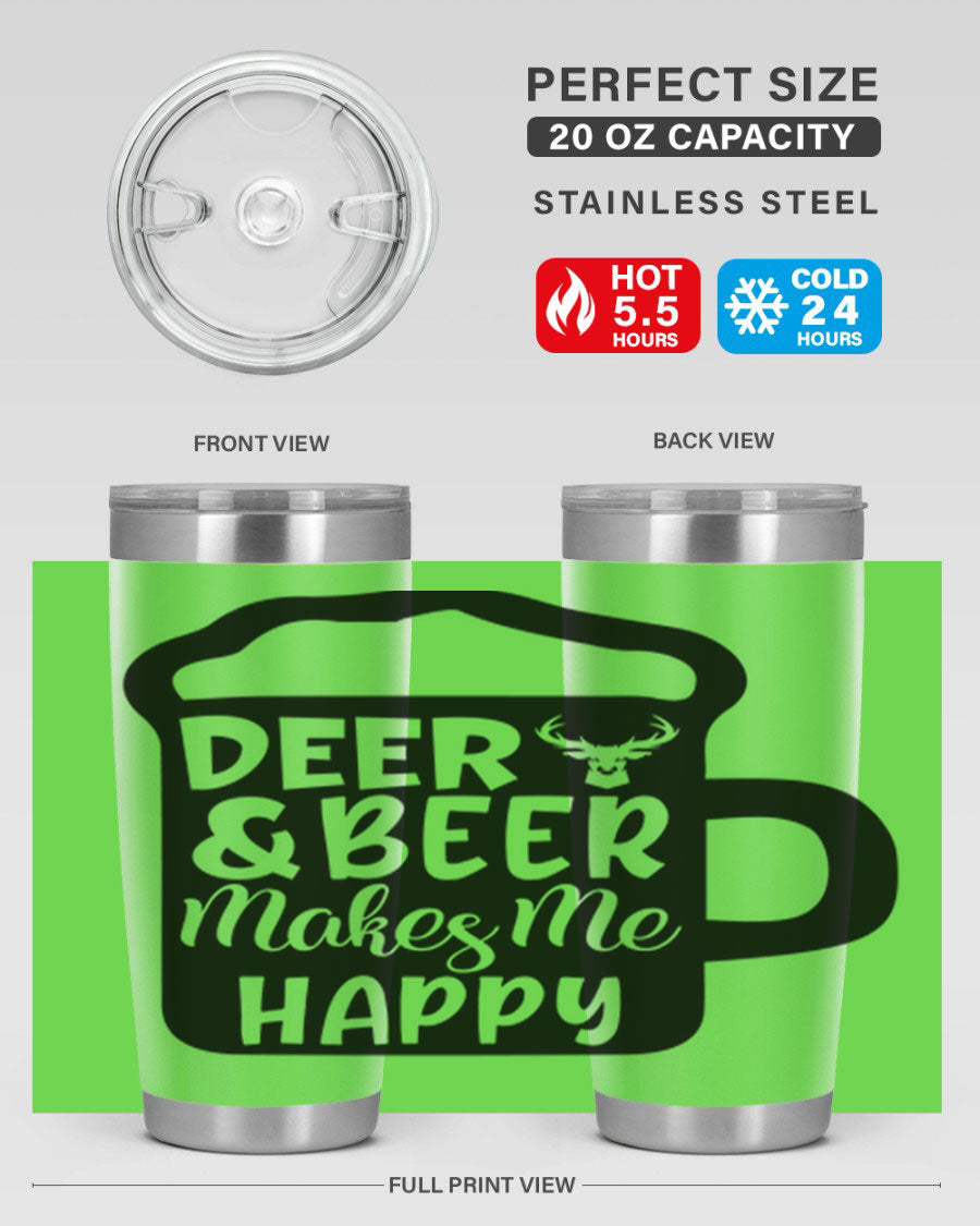 Deer and Beer Makes Me Happy 17# Tumbler in stainless steel with a unique design, perfect for outdoor enthusiasts.