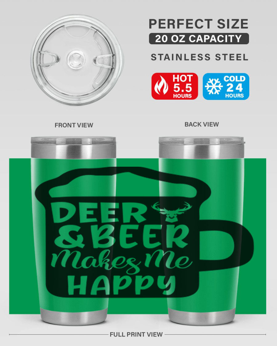 Deer and Beer Makes Me Happy 17# Tumbler in stainless steel with a unique design, perfect for outdoor enthusiasts.