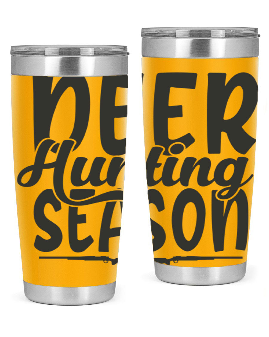 20oz Deer Hunting Season tumbler made of stainless steel with a drink-thru lid, featuring a vibrant hunting-themed design.