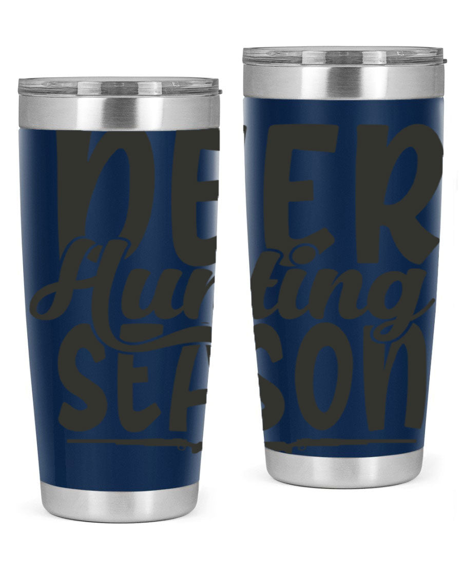 20oz Deer Hunting Season tumbler made of stainless steel with a drink-thru lid, featuring a vibrant hunting-themed design.