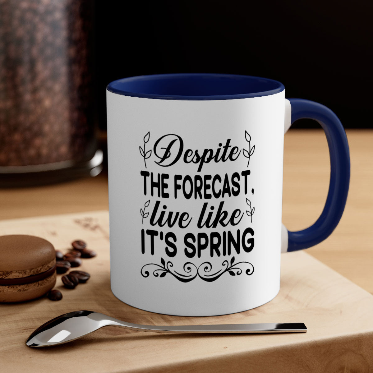 A stylish two-tone ceramic coffee mug with a colored handle and glossy finish, available in multiple colors and sizes.