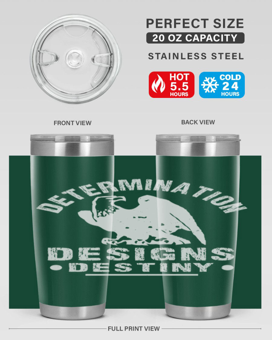 20oz Determination Designs Destiny Style 3# Tumbler featuring a sleek stainless steel design with a press-in lid, perfect for hot and cold beverages.
