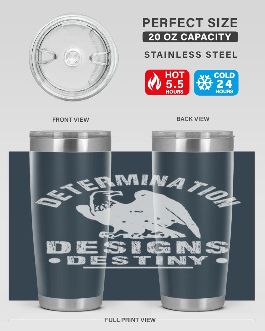 20oz Determination Designs Destiny Style 3# Tumbler featuring a sleek stainless steel design with a press-in lid, perfect for hot and cold beverages.