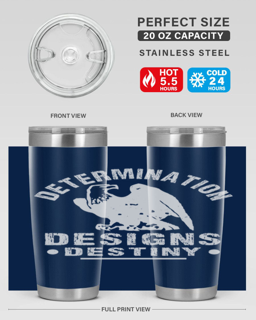 20oz Determination Designs Destiny Style 3# Tumbler featuring a sleek stainless steel design with a press-in lid, perfect for hot and cold beverages.