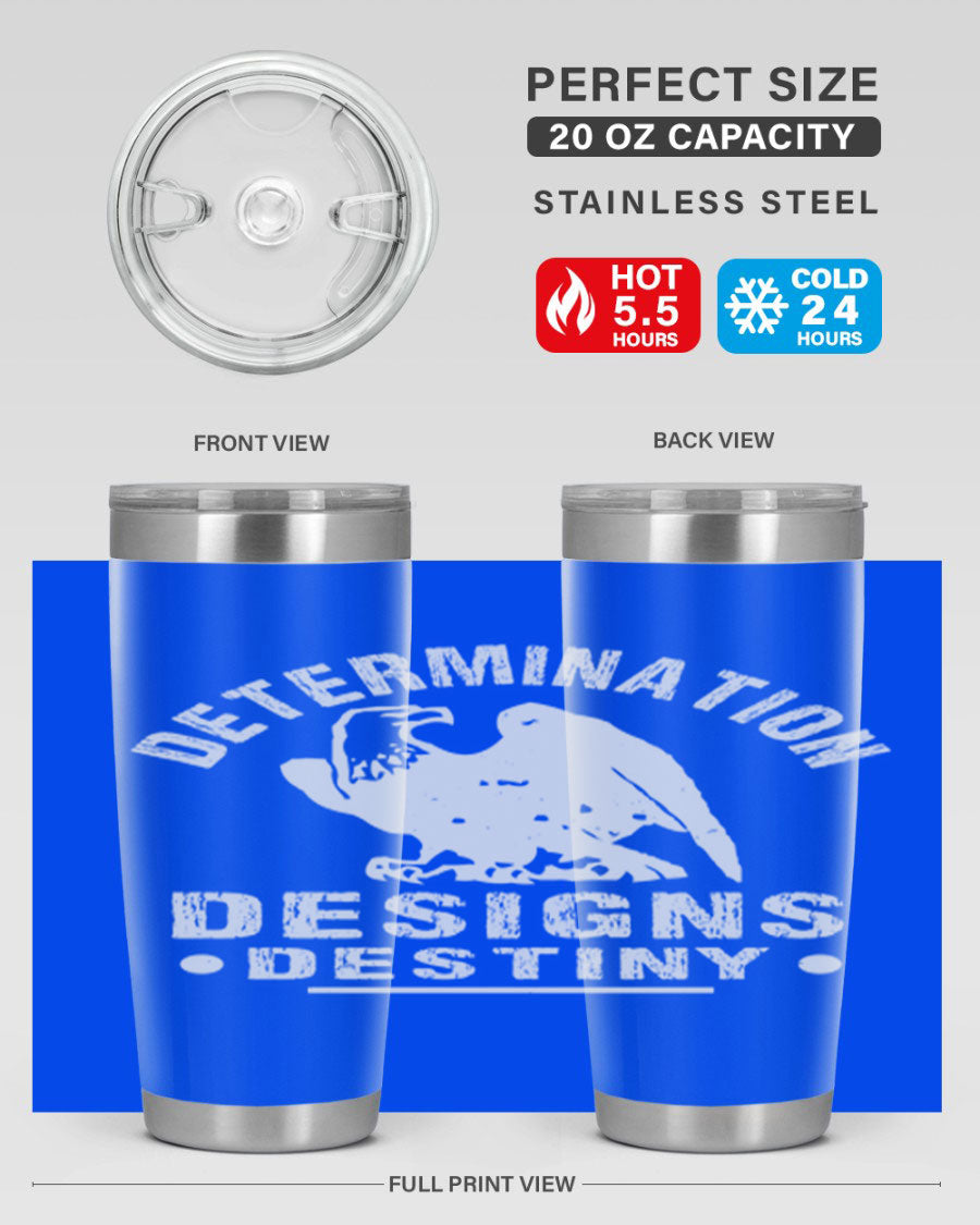 20oz Determination Designs Destiny Style 3# Tumbler featuring a sleek stainless steel design with a press-in lid, perfect for hot and cold beverages.