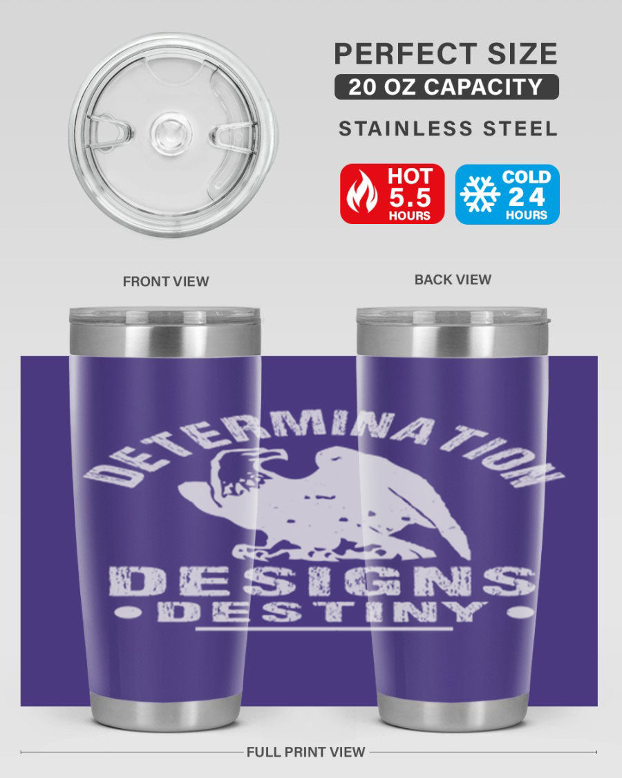 20oz Determination Designs Destiny Style 3# Tumbler featuring a sleek stainless steel design with a press-in lid, perfect for hot and cold beverages.
