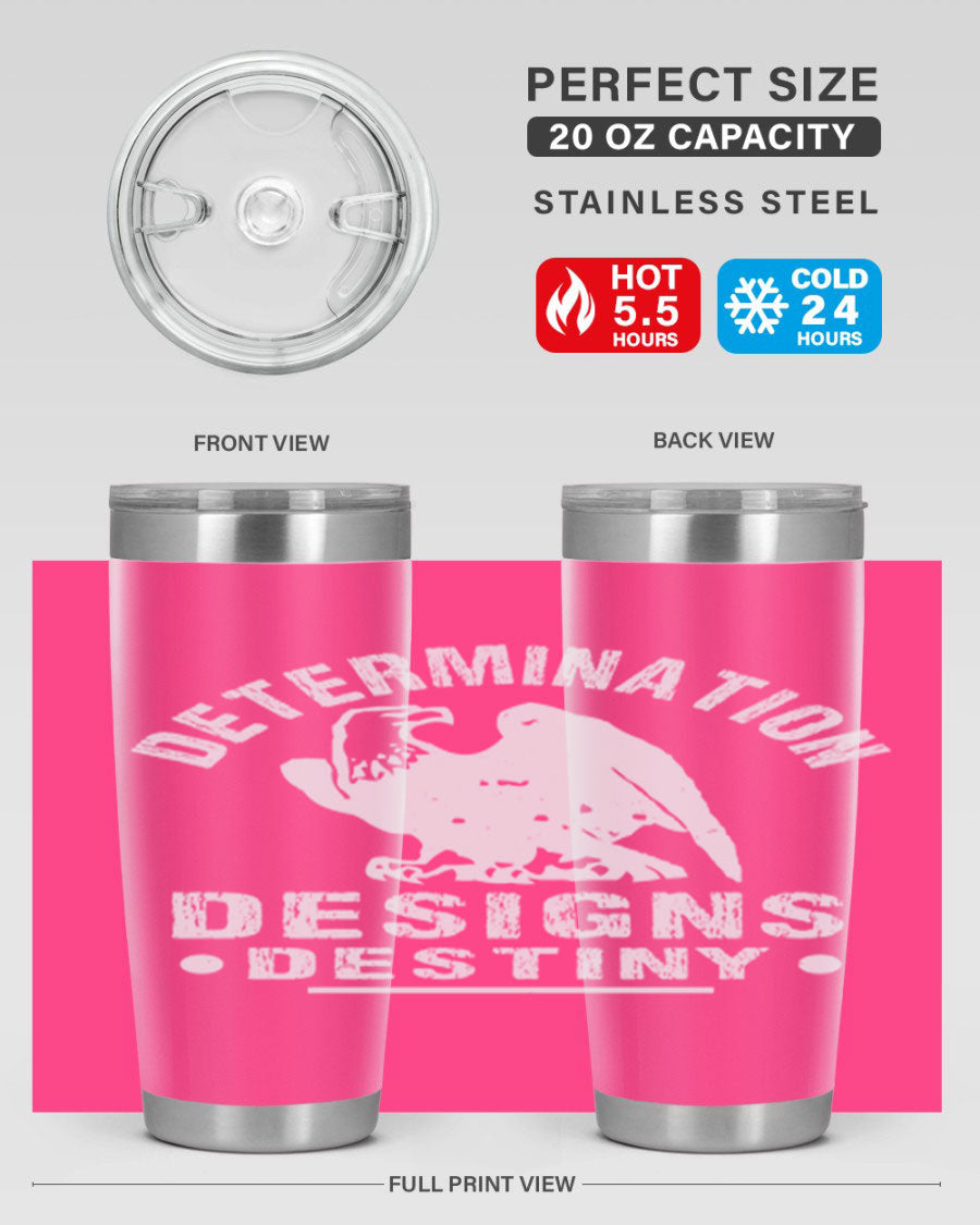 20oz Determination Designs Destiny Style 3# Tumbler featuring a sleek stainless steel design with a press-in lid, perfect for hot and cold beverages.