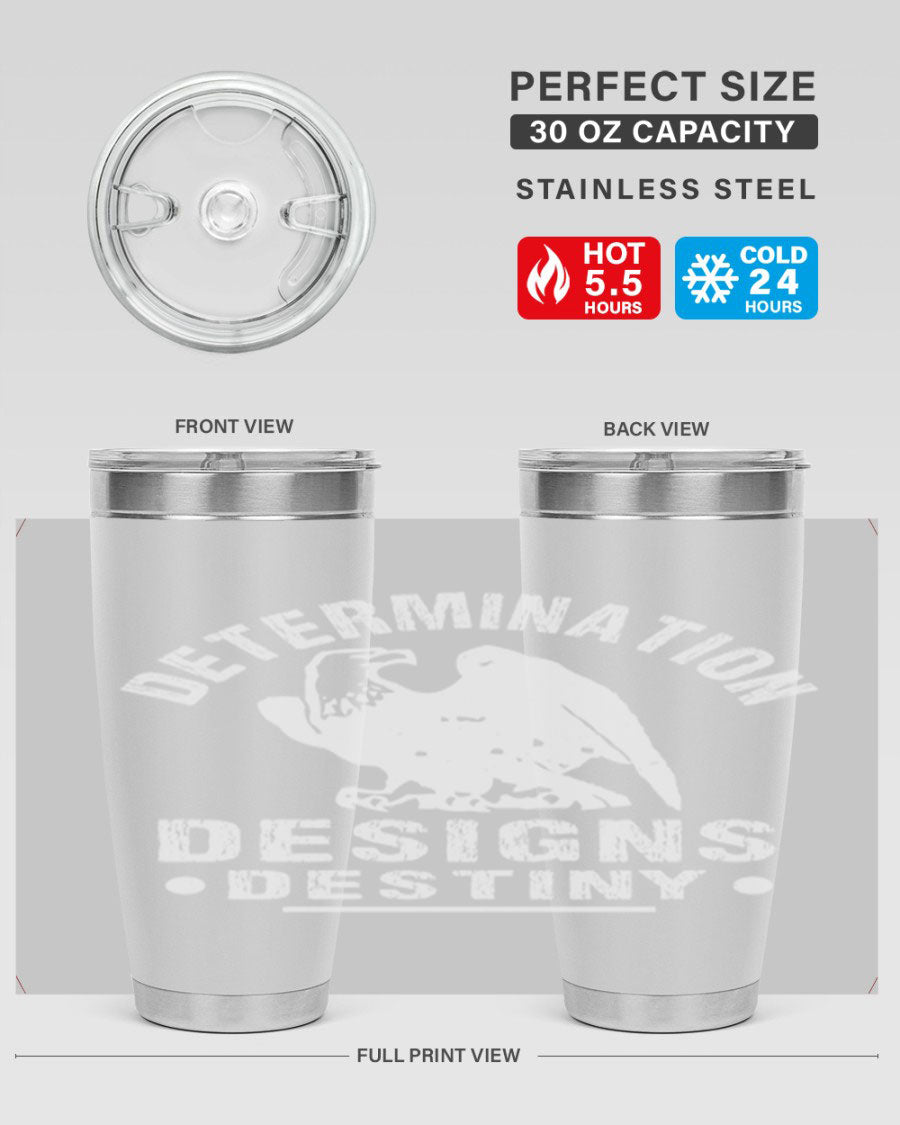 20oz Determination Designs Destiny Style 3# Tumbler featuring a sleek stainless steel design with a press-in lid, perfect for hot and cold beverages.