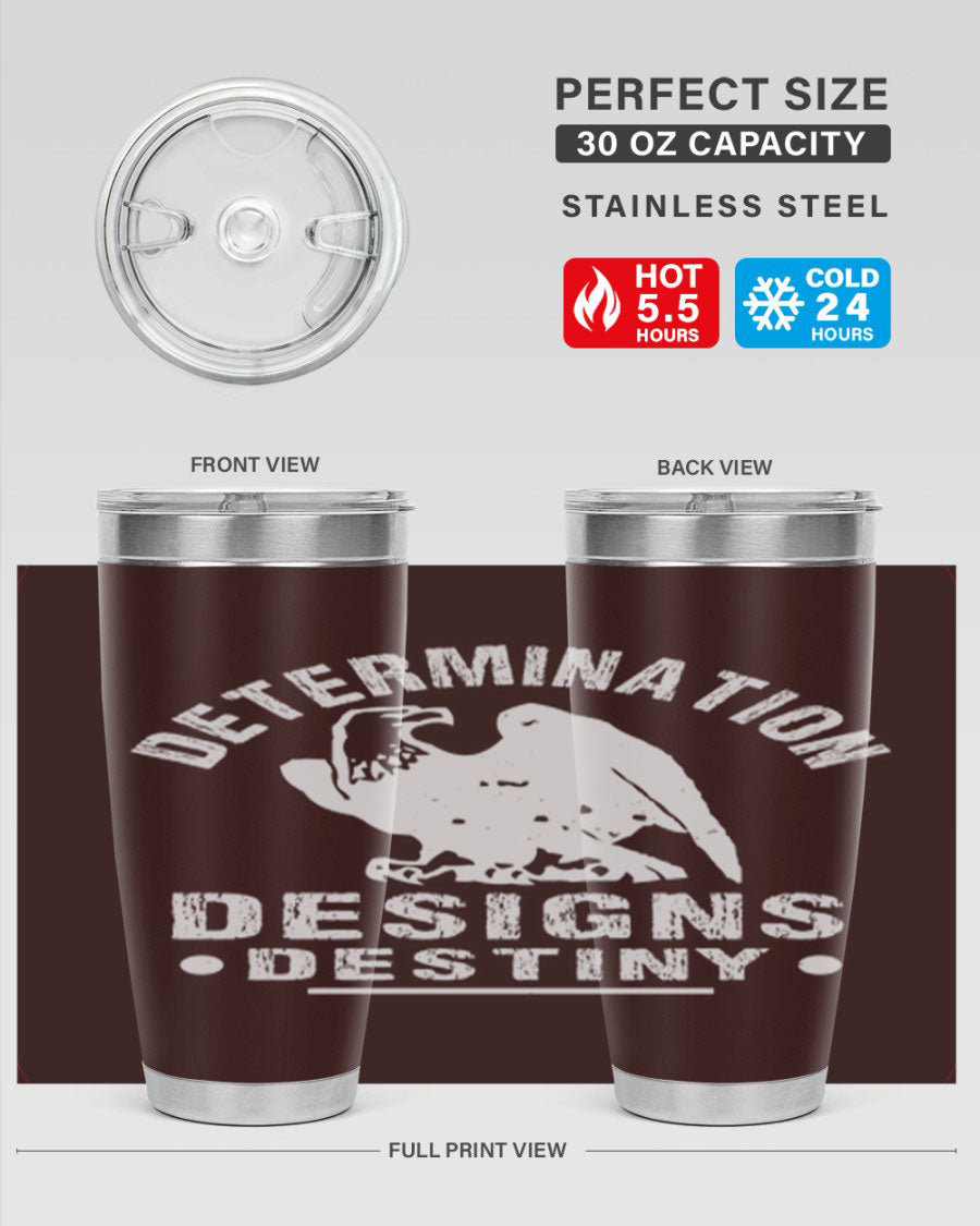 20oz Determination Designs Destiny Style 3# Tumbler featuring a sleek stainless steel design with a press-in lid, perfect for hot and cold beverages.