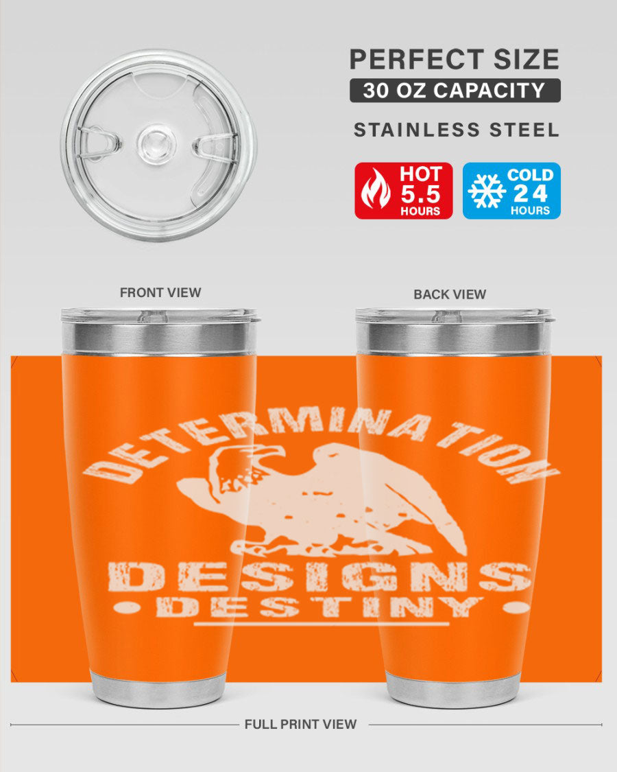 20oz Determination Designs Destiny Style 3# Tumbler featuring a sleek stainless steel design with a press-in lid, perfect for hot and cold beverages.