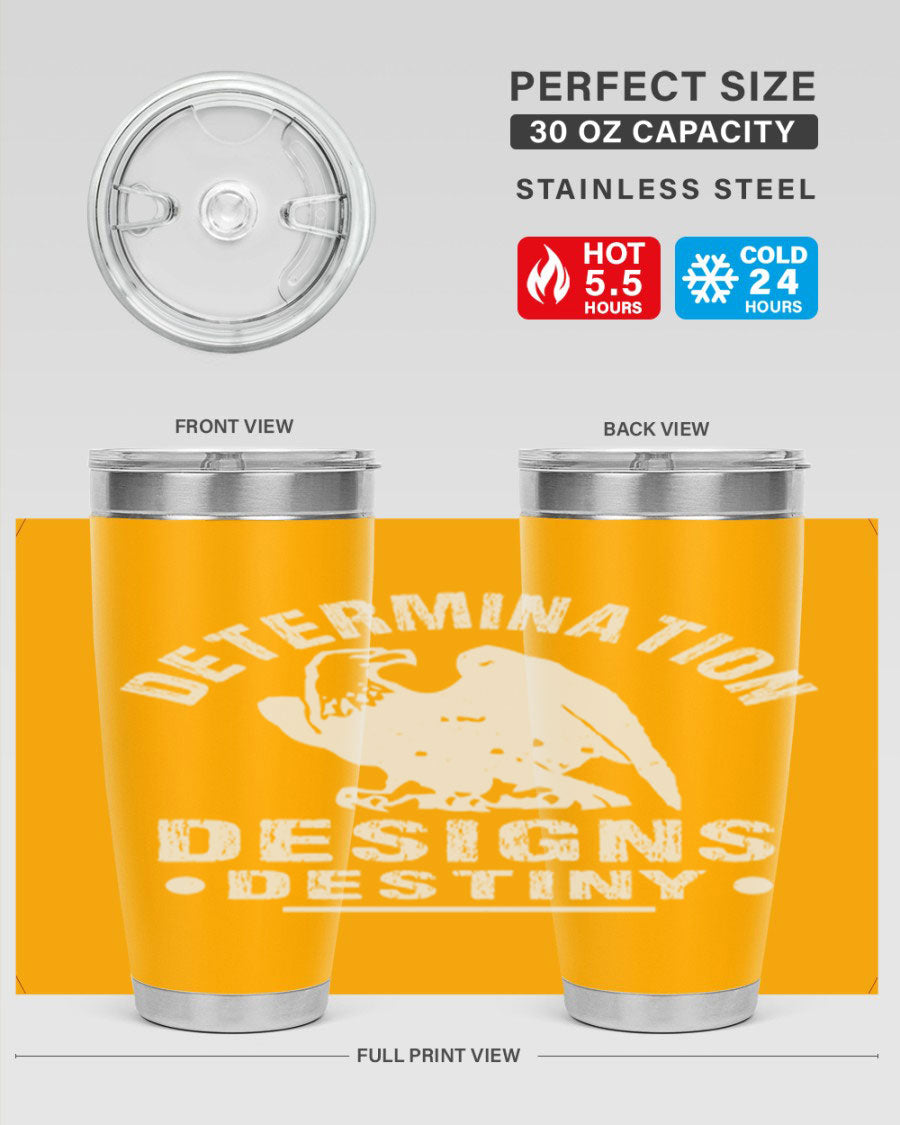 20oz Determination Designs Destiny Style 3# Tumbler featuring a sleek stainless steel design with a press-in lid, perfect for hot and cold beverages.