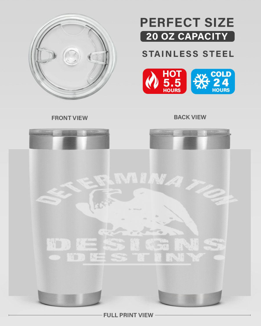 20oz Determination Designs Destiny Style 3# Tumbler featuring a sleek stainless steel design with a press-in lid, perfect for hot and cold beverages.