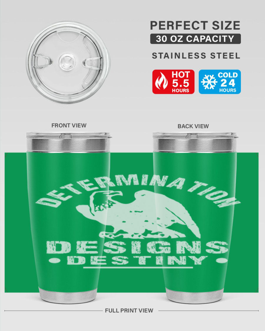 20oz Determination Designs Destiny Style 3# Tumbler featuring a sleek stainless steel design with a press-in lid, perfect for hot and cold beverages.