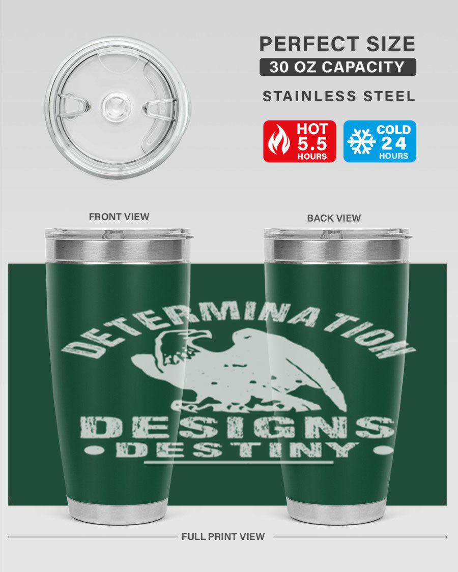20oz Determination Designs Destiny Style 3# Tumbler featuring a sleek stainless steel design with a press-in lid, perfect for hot and cold beverages.