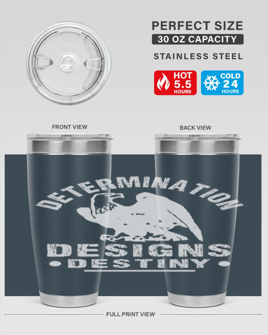 20oz Determination Designs Destiny Style 3# Tumbler featuring a sleek stainless steel design with a press-in lid, perfect for hot and cold beverages.