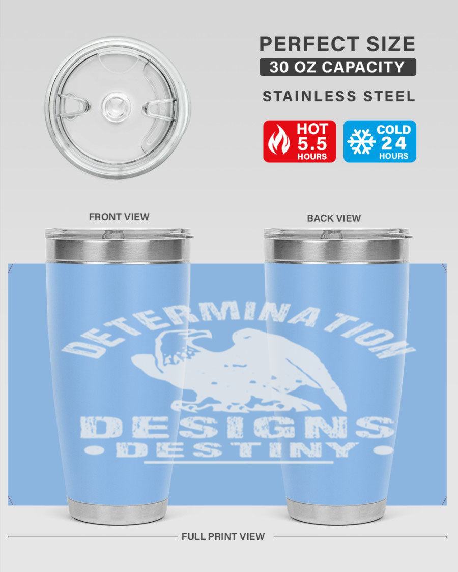20oz Determination Designs Destiny Style 3# Tumbler featuring a sleek stainless steel design with a press-in lid, perfect for hot and cold beverages.