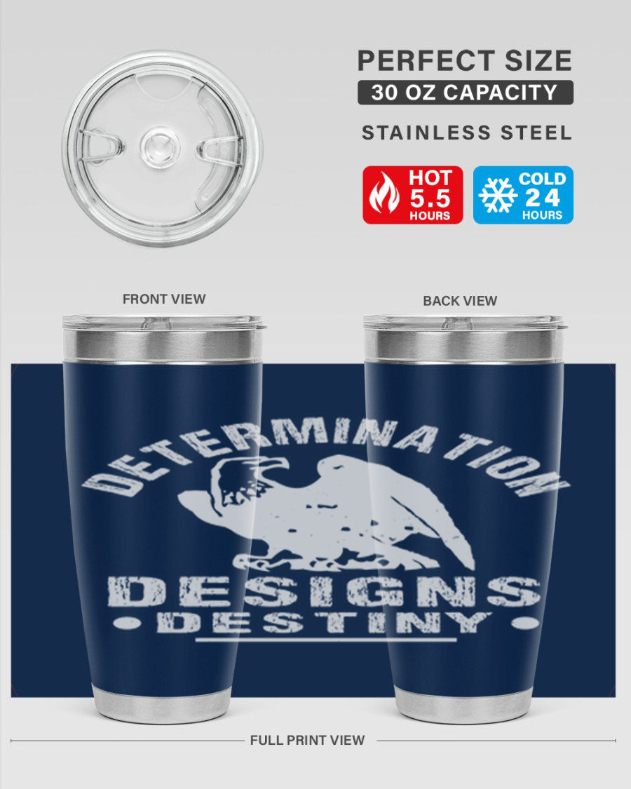 20oz Determination Designs Destiny Style 3# Tumbler featuring a sleek stainless steel design with a press-in lid, perfect for hot and cold beverages.