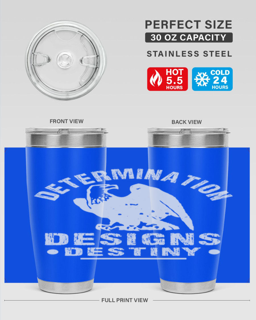 20oz Determination Designs Destiny Style 3# Tumbler featuring a sleek stainless steel design with a press-in lid, perfect for hot and cold beverages.