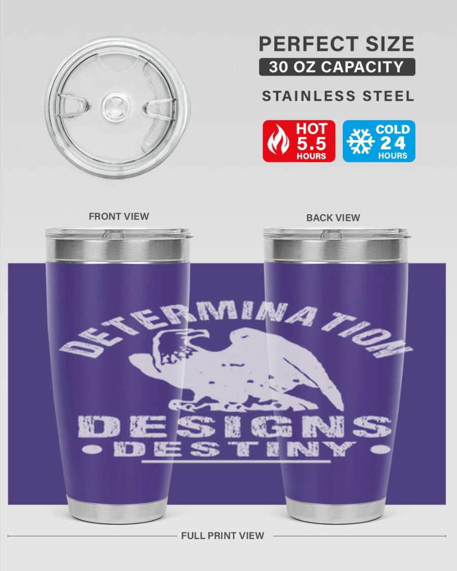 20oz Determination Designs Destiny Style 3# Tumbler featuring a sleek stainless steel design with a press-in lid, perfect for hot and cold beverages.