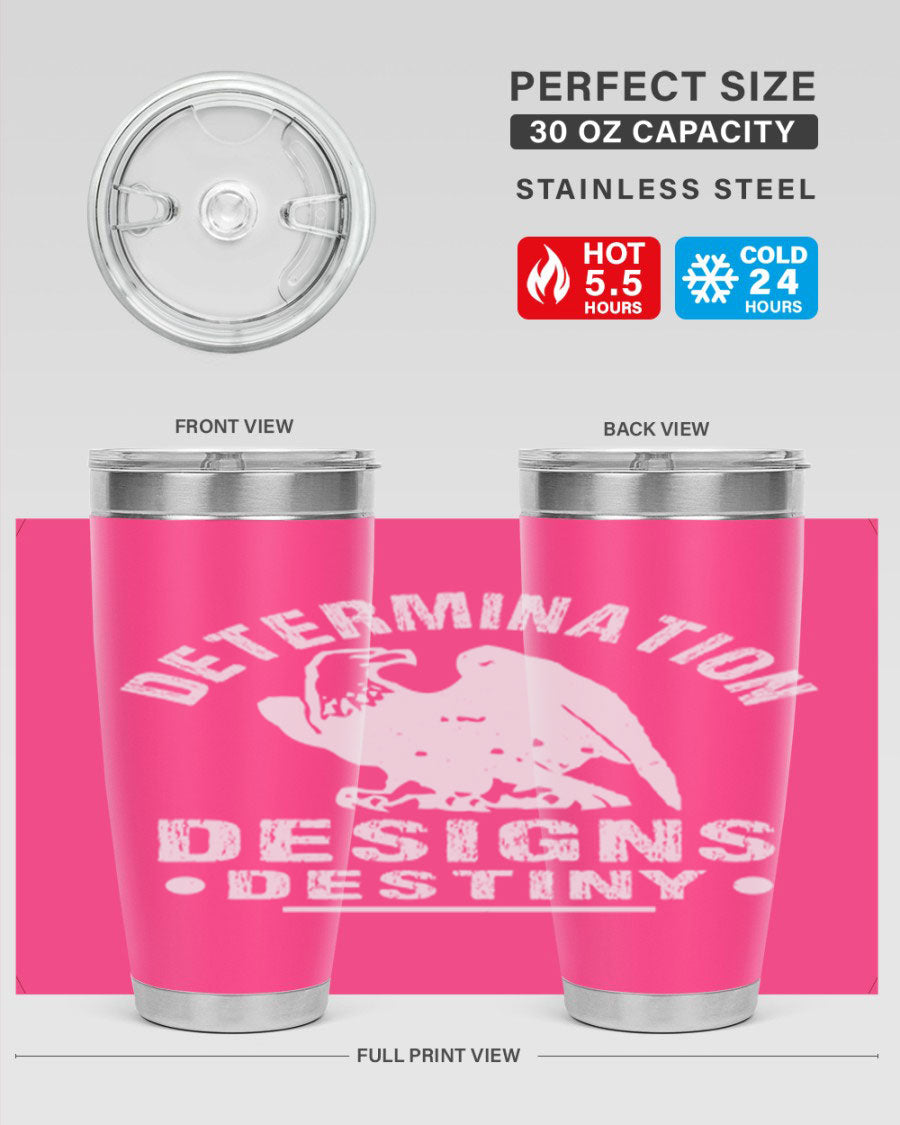 20oz Determination Designs Destiny Style 3# Tumbler featuring a sleek stainless steel design with a press-in lid, perfect for hot and cold beverages.