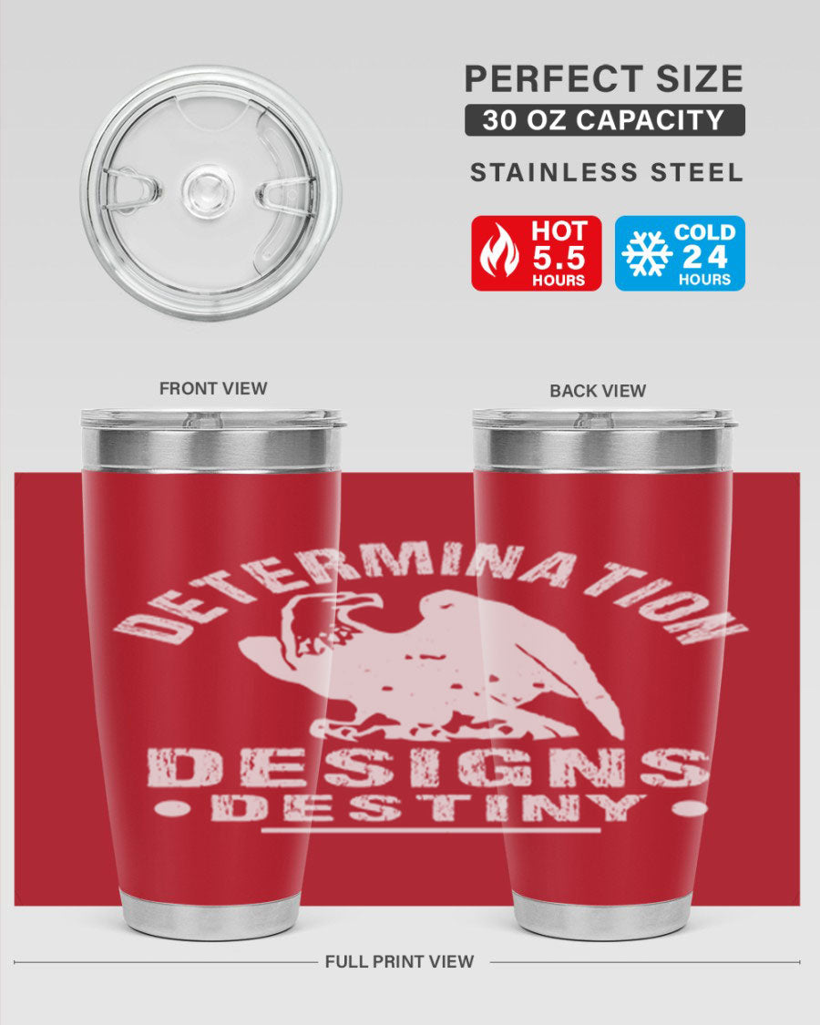20oz Determination Designs Destiny Style 3# Tumbler featuring a sleek stainless steel design with a press-in lid, perfect for hot and cold beverages.