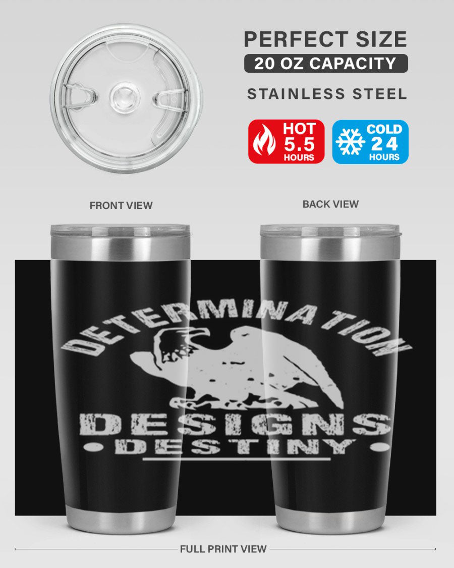 20oz Determination Designs Destiny Style 3# Tumbler featuring a sleek stainless steel design with a press-in lid, perfect for hot and cold beverages.