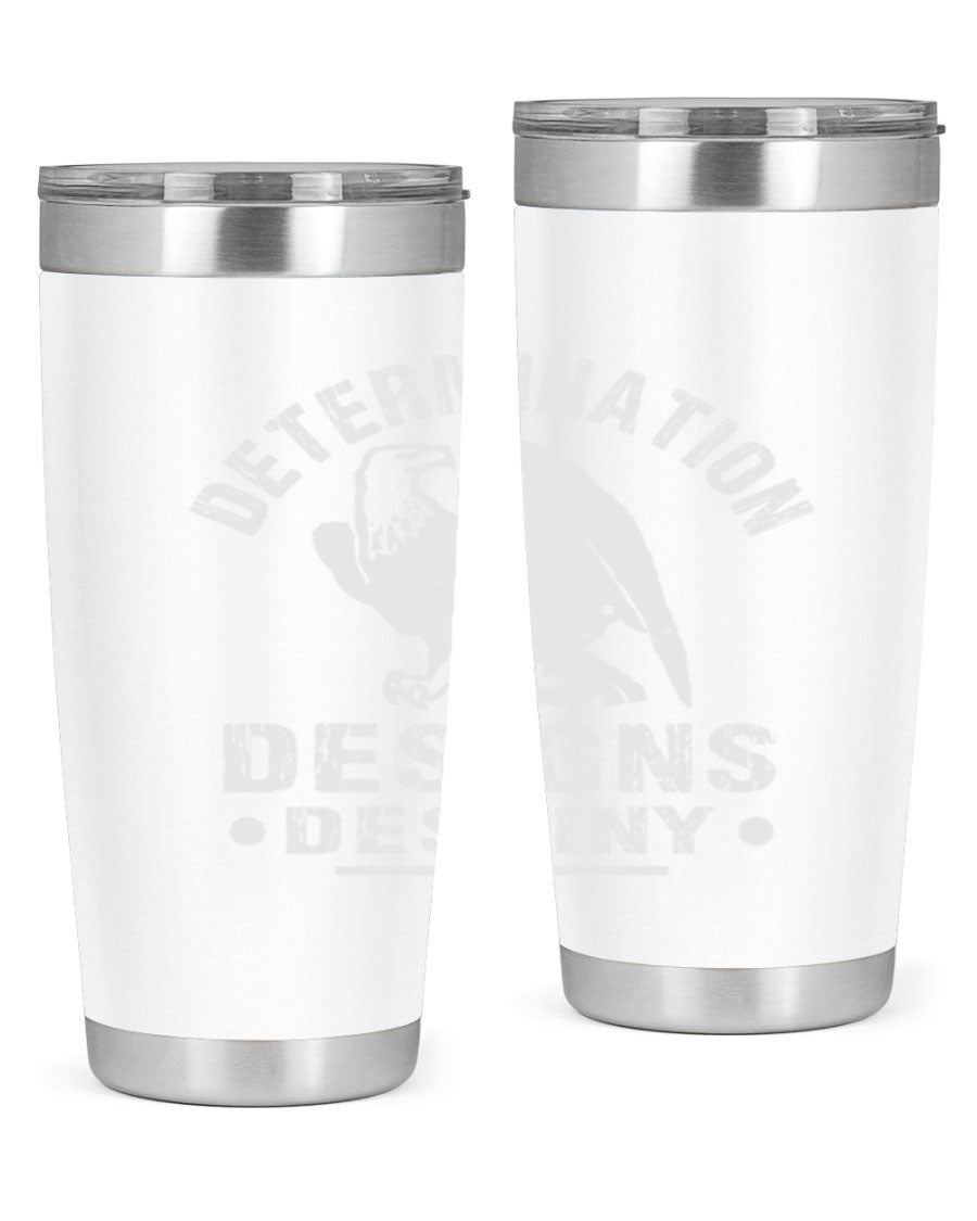 20oz Determination Designs Destiny Style 3# Tumbler featuring a sleek stainless steel design with a press-in lid, perfect for hot and cold beverages.