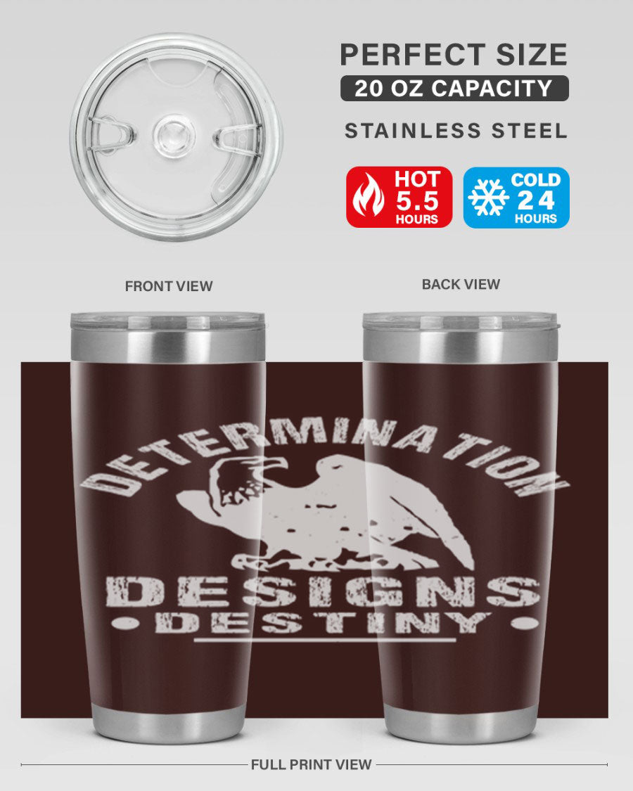 20oz Determination Designs Destiny Style 3# Tumbler featuring a sleek stainless steel design with a press-in lid, perfect for hot and cold beverages.