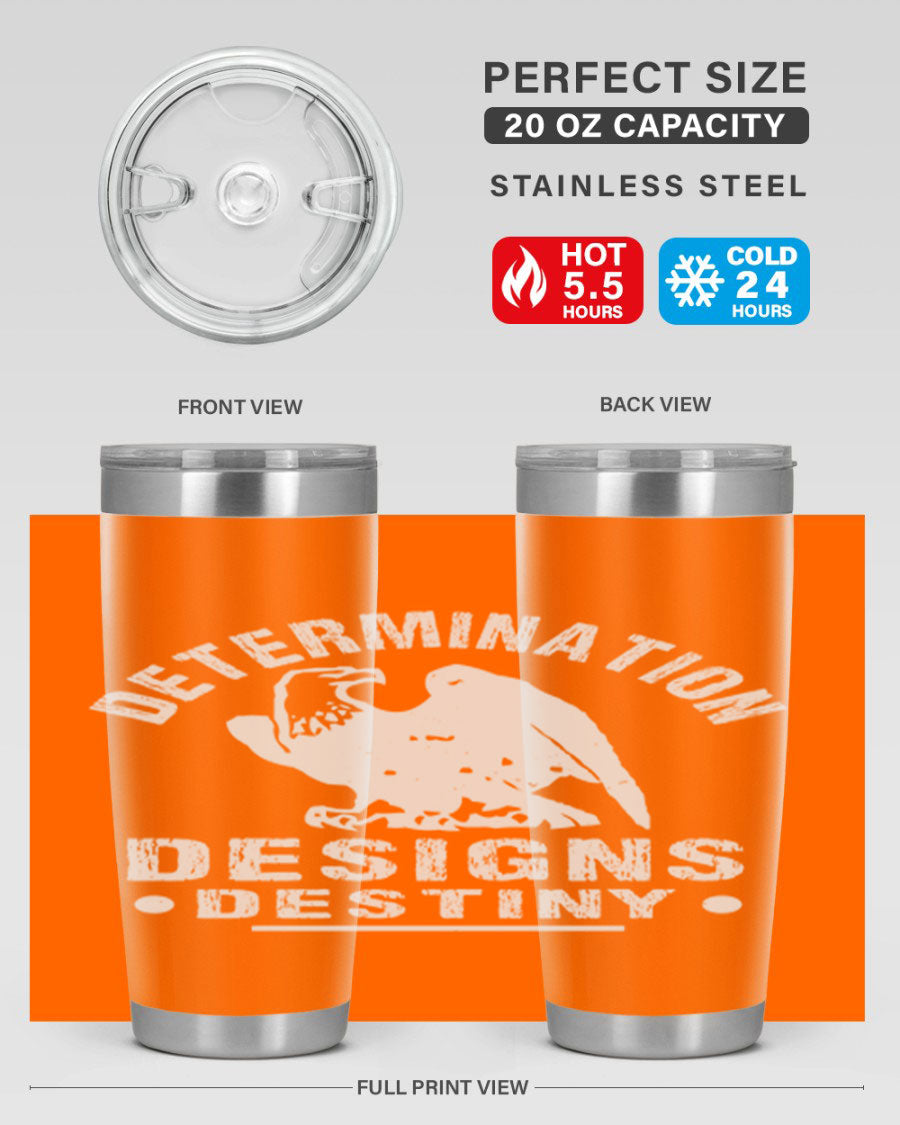 20oz Determination Designs Destiny Style 3# Tumbler featuring a sleek stainless steel design with a press-in lid, perfect for hot and cold beverages.