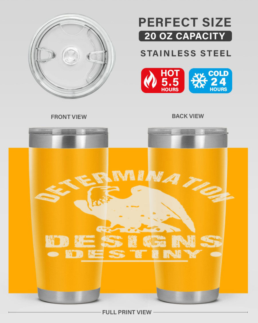 20oz Determination Designs Destiny Style 3# Tumbler featuring a sleek stainless steel design with a press-in lid, perfect for hot and cold beverages.