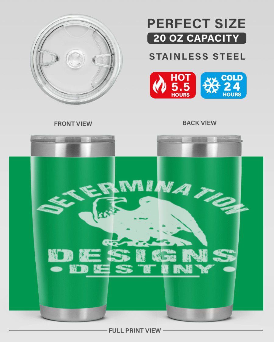 20oz Determination Designs Destiny Style 3# Tumbler featuring a sleek stainless steel design with a press-in lid, perfect for hot and cold beverages.