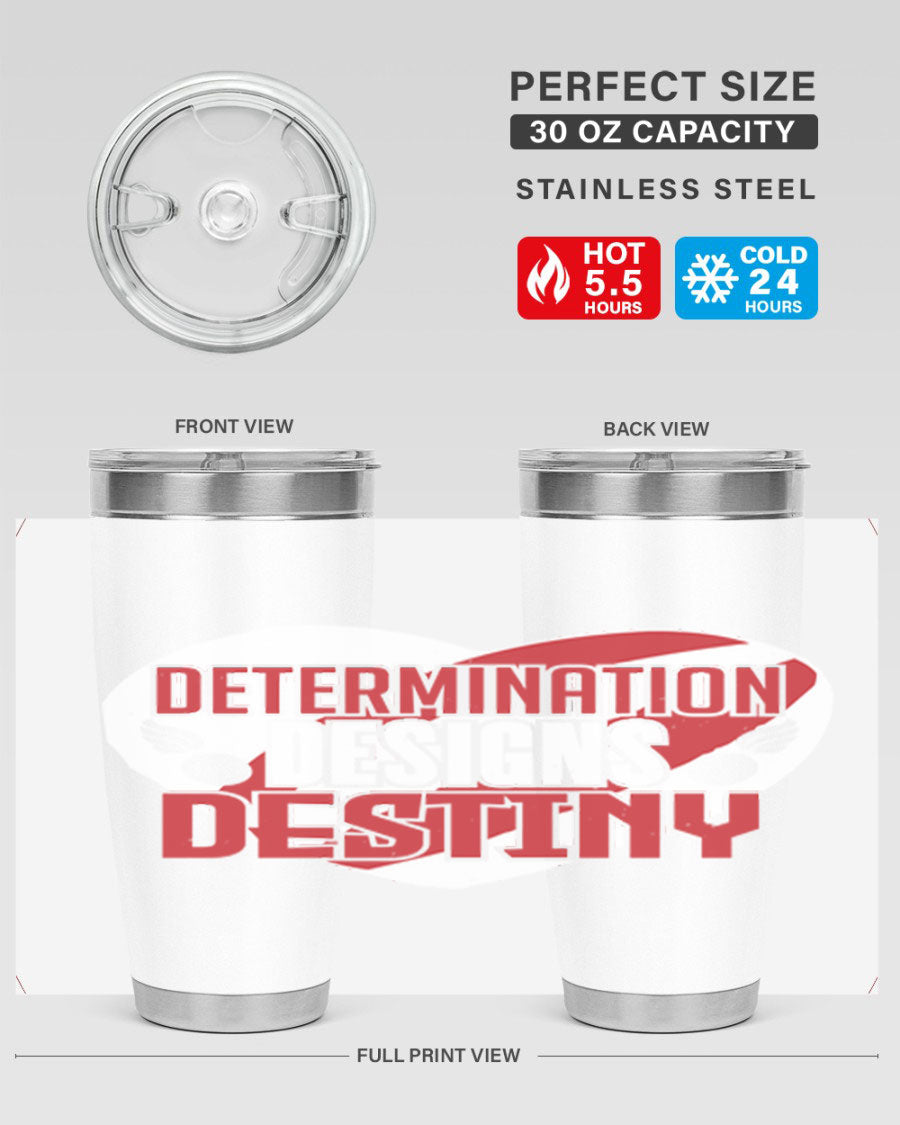 Determination Designs Style 17# Fourt Of July Tumbler featuring a patriotic design, double wall vacuum insulation, and a press-in lid.