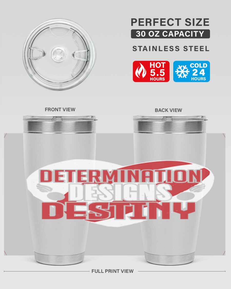 Determination Designs Style 17# Fourt Of July Tumbler featuring a patriotic design, double wall vacuum insulation, and a press-in lid.