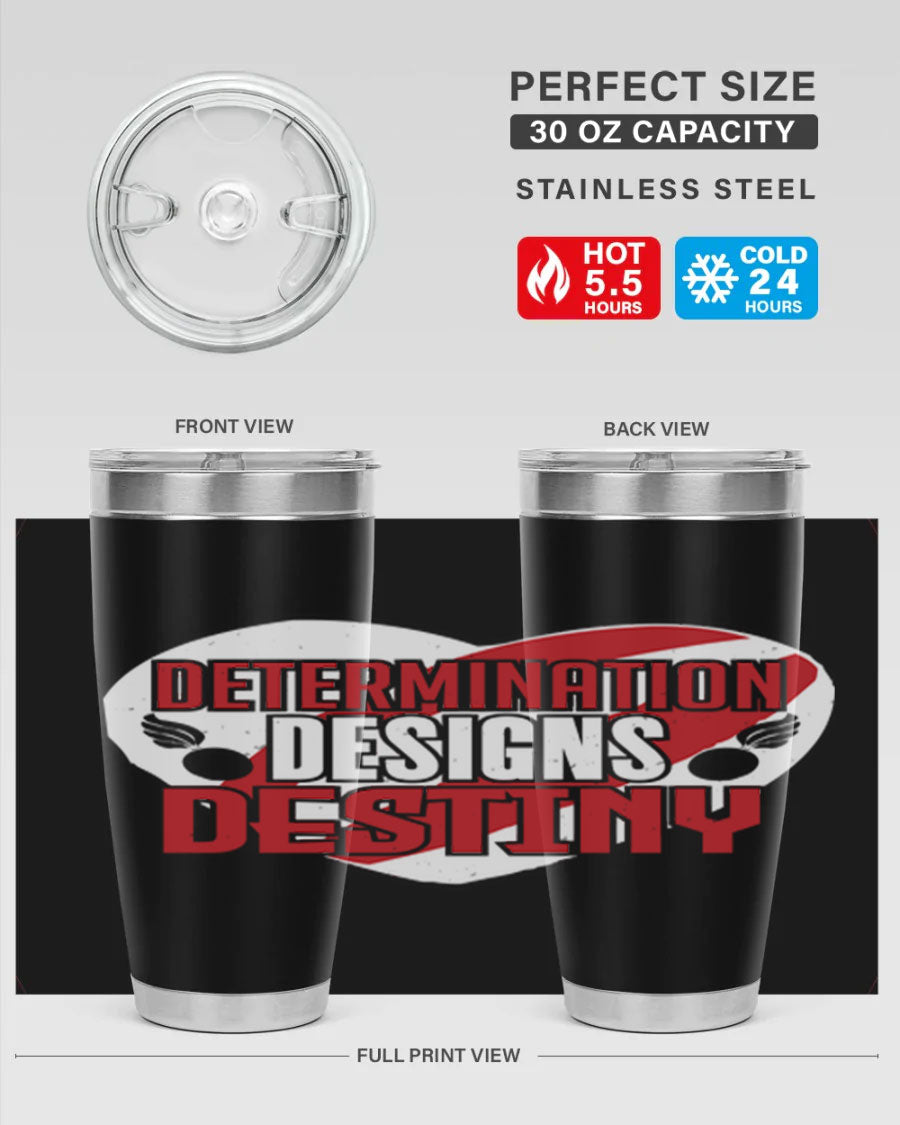 Determination Designs Style 17# Fourt Of July Tumbler featuring a patriotic design, double wall vacuum insulation, and a press-in lid.