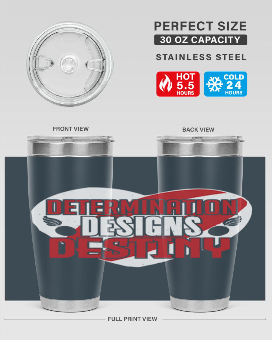 Determination Designs Style 17# Fourt Of July Tumbler featuring a patriotic design, double wall vacuum insulation, and a press-in lid.