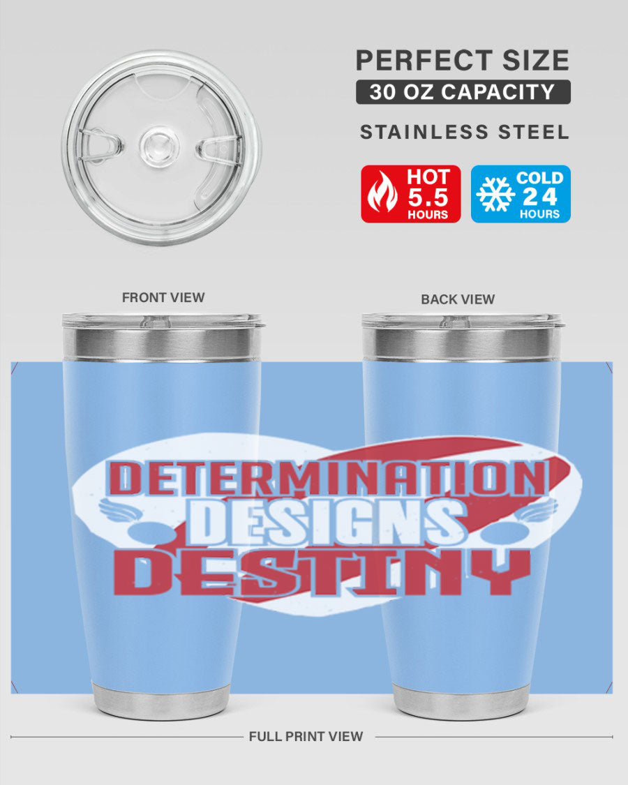 Determination Designs Style 17# Fourt Of July Tumbler featuring a patriotic design, double wall vacuum insulation, and a press-in lid.