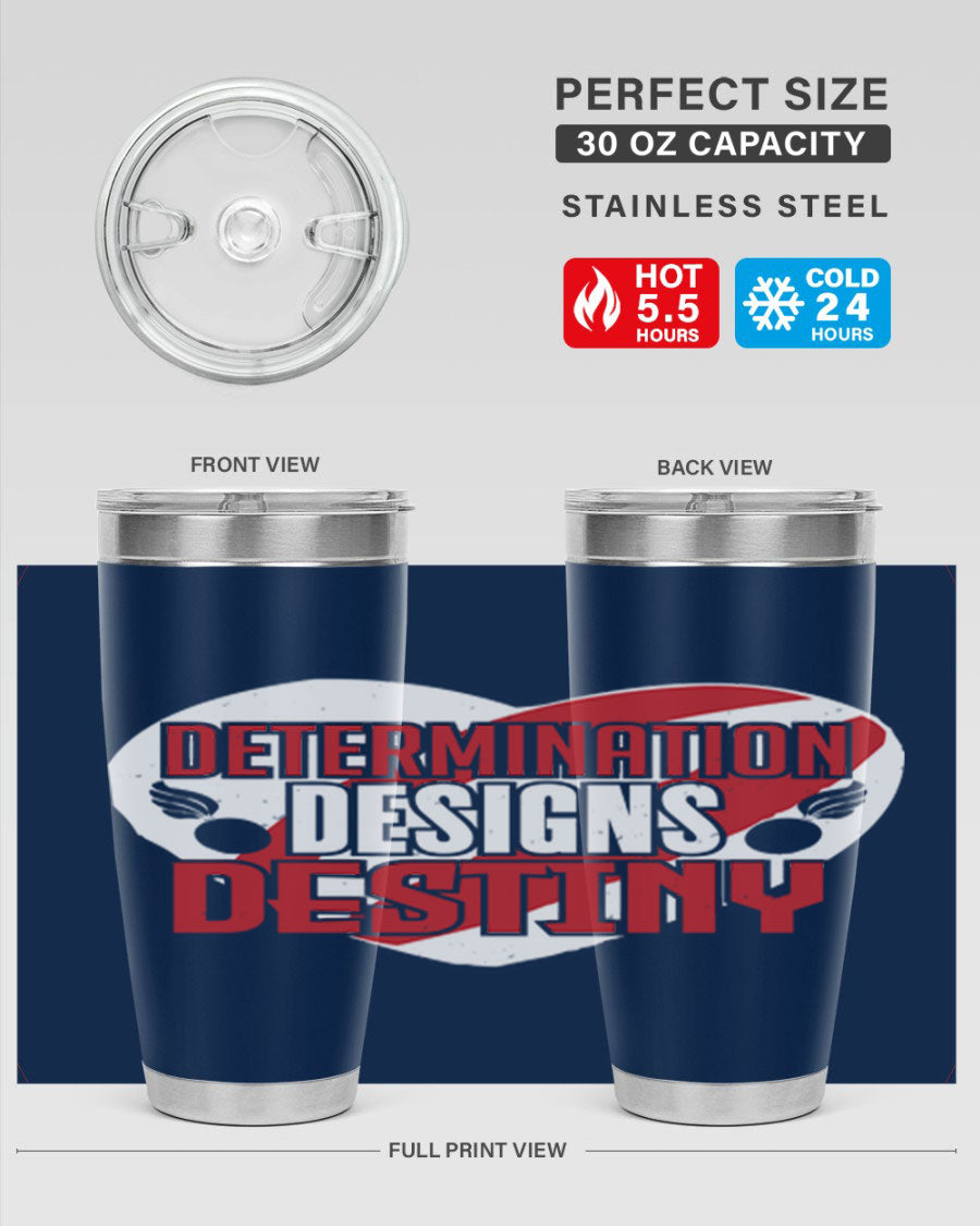 Determination Designs Style 17# Fourt Of July Tumbler featuring a patriotic design, double wall vacuum insulation, and a press-in lid.