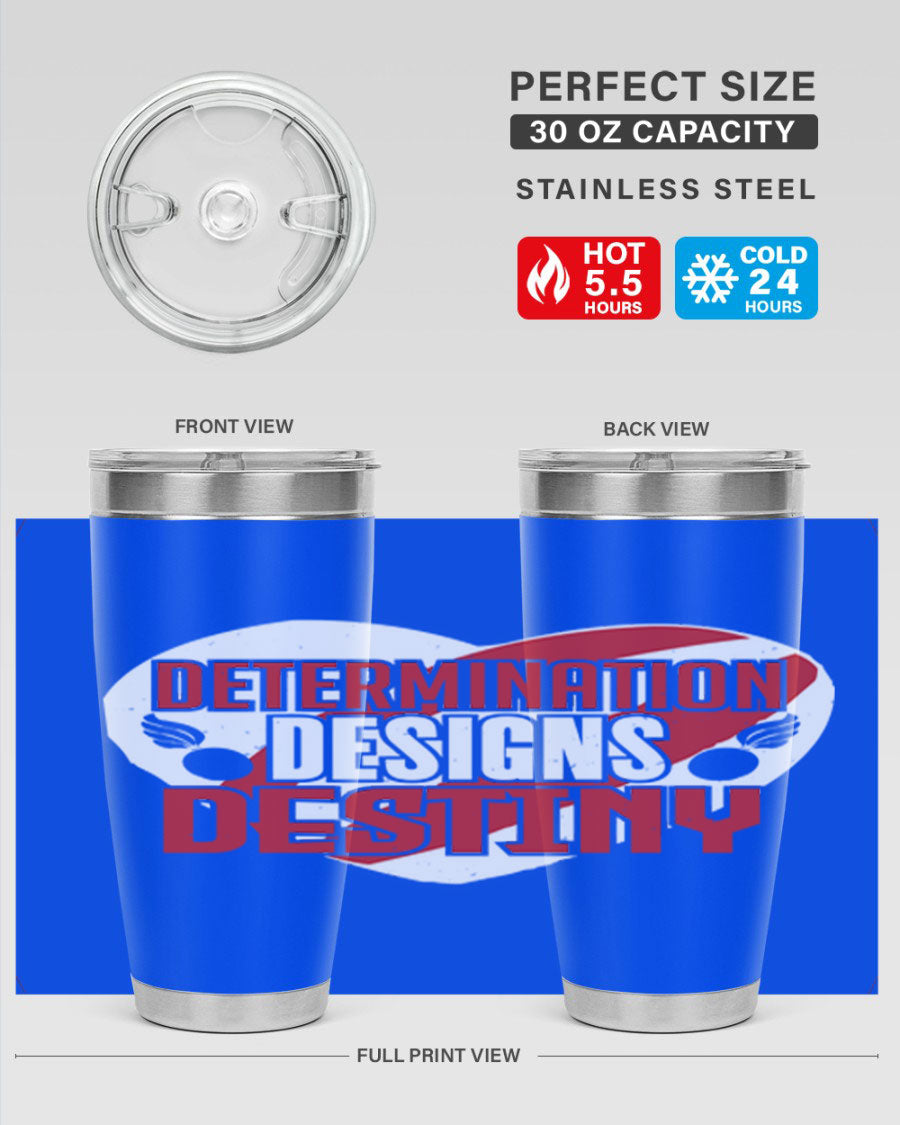 Determination Designs Style 17# Fourt Of July Tumbler featuring a patriotic design, double wall vacuum insulation, and a press-in lid.