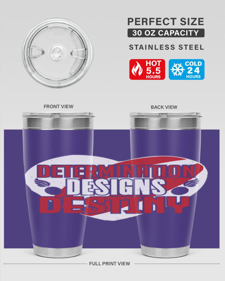 Determination Designs Style 17# Fourt Of July Tumbler featuring a patriotic design, double wall vacuum insulation, and a press-in lid.