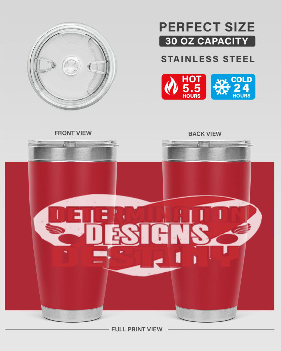 Determination Designs Style 17# Fourt Of July Tumbler featuring a patriotic design, double wall vacuum insulation, and a press-in lid.