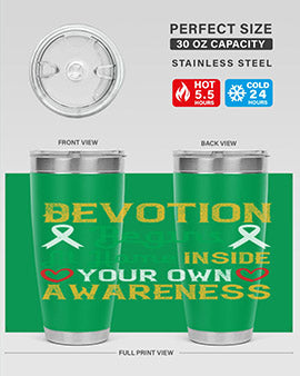 Devotion begins at home tumbler in stainless steel, showcasing double wall vacuum insulation and a stylish design.