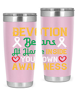 Devotion begins at home tumbler in stainless steel, showcasing double wall vacuum insulation and a stylish design.