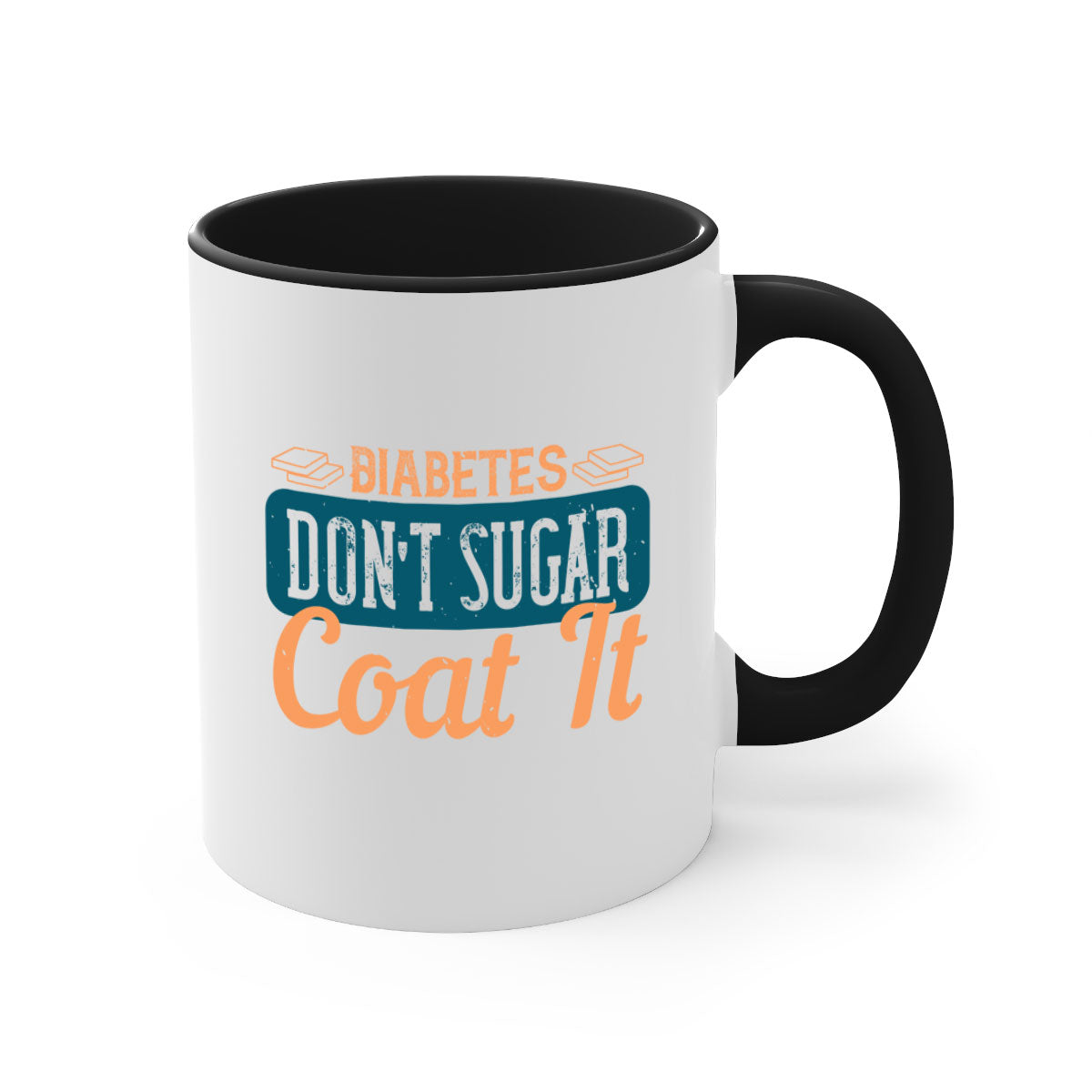 Diabetes Don’t Sugar Coat It Style 2# Mug with colorful handle and interior, showcasing its glossy finish.